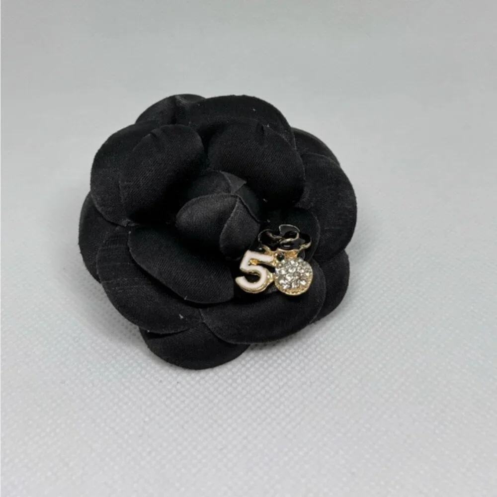 Camellia Style Flower Brooch | Designer-Inspired Luxury Pin | Black Tone